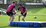 25 June 2022; Ryan Baird, right, and Joe McCarthy during Ireland rugby squad training at North Harbour Stadium in Auckland, New Zealand. Photo by Brendan Moran/Sportsfile
