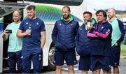 25 June 2022; Members of the Ireland squad, from left, assistant coach Mike Catt, Peter O’Mahony, head coach Andy Farrell, national scrum coach John Fogarty, IRFU performance director David Nucifora and assistant coach Peter Wilkins watch students from De La Salle college, Auckland, perform a traditional haka after squad training at North Harbour Stadium in Auckland, New Zealand. Photo by Brendan Moran/Sportsfile