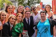 25 June 2022; Former Love Island winner and Irish rugby 7's player Greg O'Shea with race goers at Dubai Duty Free Irish Derby Festival at The Curragh Racecourse in Kildare. Photo by Matt Browne/Sportsfile