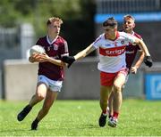 25 June 2022; Mark Mannion of Galway in action against Odhrán Cozier of Derry during the Electric Ireland GAA All-Ireland Football Minor Championship Semi-Final match between Galway and Derry at Parnell Park, Dublin. Photo by Ray McManus/Sportsfile