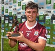 25 June 2022; Tomás Farting of Galway receiving the Electric Ireland Best & Fairest Award after the Electric Ireland GAA All-Ireland Football Minor Championship Semi-Final match between Galway and Derry at Parnell Park, Dublin. Photo by Ray McManus/Sportsfile