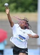 25 June 2022; Chinonye Okwara of Donore Harriers, Dublin, competing in the women's shotput during day one of the Irish Life Health National Senior Track and Field Championships 2022 at Morton Stadium in Dublin. Photo by Ramsey Cardy/Sportsfile