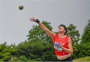 25 June 2022; Geraldine Stewart of Tír Chonaill AC, Donegal, competing in the women's shotput during day one of the Irish Life Health National Senior Track and Field Championships 2022 at Morton Stadium in Dublin. Photo by Ramsey Cardy/Sportsfile