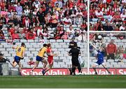 25 June 2022; Conor Glass of Derry shoots to score his side's second goal during the GAA Football All-Ireland Senior Championship Quarter-Final match between Clare and Derry at Croke Park, Dublin. Photo by David Fitzgerald/Sportsfile