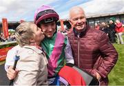 25 June 2022; Colin Keane with his mother Esther and father Gerry after winning The Dubai Duty Free Irish Derby with Westover during the Dubai Duty Free Irish Derby Festival at The Curragh Racecourse in Kildare. Photo by Matt Browne/Sportsfile