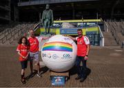 25 June 2022; Kevin Higgins, Kevin Egan, and Adam Egan - Higgins at  GAA, LGFA, Camogie, GPA- Walk with us with PRIDE activity at Croke Park in Dublin. Photo by Ray McManus/Sportsfile