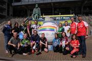 25 June 2022; Louise Keane, Margo Finnegan, Anette Coyle, Emma Loo, Niamh Hegarty, Kirsten Feehan, Anne Marie Ballantine, Kevin Higgins, and Kevin Egan, front row left to right,  Diarmaid Murphy, Leader in Sports Marketing, Commercial & Communications, Collette Coady, Vinny Whelan, Karl Shandon, Imogen Feehan, Ger McDevitt and Adam Egan - Higgins at the  GAA, LGFA, Camogie, GPA- Walk with us with PRIDE activity at Croke Park in Dublin. Photo by Ray McManus/Sportsfile