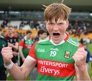 25 June 2022; Oliver Armstrong of Mayo celebrates after the Electric Ireland GAA All-Ireland Football Minor Championship Semi-Final match between Mayo and Kerry at O'Connor Park in Tullamore, Offaly. Photo by George Tewkesbury/Sportsfile