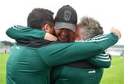 25 June 2022; Mayo manager Seán Deane, centre, celebrates with selectors Danny O'Toole, left, and Shane McCann after the Electric Ireland GAA All-Ireland Football Minor Championship Semi-Final match between Mayo and Kerry at O'Connor Park in Tullamore, Offaly. Photo by George Tewkesbury/Sportsfile