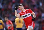 25 June 2022; Gareth McKinless of Derry celebrates after scoring his side's fourth goal during the GAA Football All-Ireland Senior Championship Quarter-Final match between Clare and Derry at Croke Park, Dublin. Photo by David Fitzgerald/Sportsfile