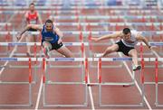 25 June 2022; Gerard O Donnell of Carrick-on-Shannon AC, Leitrim, left, and Matthew Behan of Crusaders AC, Dublin, competing in the men's 110m hurdles during day one of the Irish Life Health National Senior Track and Field Championships 2022 at Morton Stadium in Dublin. Photo by Ramsey Cardy/Sportsfile