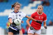 25 June 2022; Katie Murray of Waterford in action against Maire O'Callaghan of Cork during the TG4 All-Ireland SFC Group D Round 3 fixture between Cork and Waterford at MW Hire O’Moore Park in Portlaoise, Co Laois. Photo by Michael P Ryan/Sportsfile