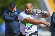 25 June 2022; Eric Favors of Raheny Shamrock AC, Dublin, competing in the men's shotput during day one of the Irish Life Health National Senior Track and Field Championships 2022 at Morton Stadium in Dublin. Photo by Ramsey Cardy/Sportsfile