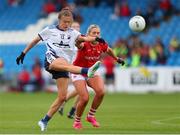 25 June 2022; Katie Murray of Waterford in action against Maire O'Callaghan of Cork during the TG4 All-Ireland SFC Group D Round 3 fixture between Cork and Waterford at MW Hire O’Moore Park in Portlaoise, Co Laois. Photo by Michael P Ryan/Sportsfile