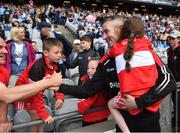 25 June 2022; Derry manager Rory Gallagher with family and supporters after the GAA Football All-Ireland Senior Championship Quarter-Final match between Clare and Derry at Croke Park, Dublin. Photo by David Fitzgerald/Sportsfile