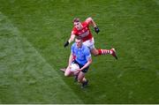 25 June 2022; Brian Fenton of Dublin in action against Ian Maguire of Cork during the GAA Football All-Ireland Senior Championship Quarter-Final match between Dublin and Cork at Croke Park, Dublin. Photo by Daire Brennan/Sportsfile