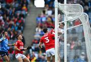 25 June 2022; The ball goes over the bar after hitting the post from a shot by Paddy Small of Dublin during the GAA Football All-Ireland Senior Championship Quarter-Final match between Dublin and Cork at Croke Park, Dublin. Photo by David Fitzgerald/Sportsfile