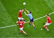 25 June 2022; Cormac Costello of Dublin in action against Seán Powter of Cork during the GAA Football All-Ireland Senior Championship Quarter-Final match between Dublin and Cork at Croke Park, Dublin. Photo by Daire Brennan/Sportsfile