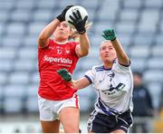 25 June 2022; Libby Coppinger of Cork in action against Megan Dunford of Waterford during the TG4 All-Ireland SFC Group D Round 3 fixture between Cork and Waterford at MW Hire O’Moore Park in Portlaoise, Co. Laois. Photo by Michael P Ryan/Sportsfile
