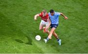 25 June 2022; Niall Scully of Dublin in action against John Cooper of Cork during the GAA Football All-Ireland Senior Championship Quarter-Final match between Dublin and Cork at Croke Park, Dublin. Photo by Daire Brennan/Sportsfile