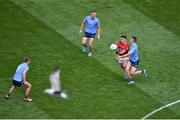 25 June 2022; Seán Powter of Cork in action against Cormac Costello of Dublin during the GAA Football All-Ireland Senior Championship Quarter-Final match between Dublin and Cork at Croke Park, Dublin. Photo by Daire Brennan/Sportsfile