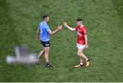 25 June 2022; Brian Fenton of Dublin shakes hands with Blake Murphy of Cork after the GAA Football All-Ireland Senior Championship Quarter-Final match between Dublin and Cork at Croke Park, Dublin. Photo by Daire Brennan/Sportsfile