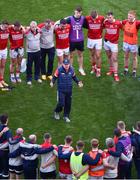 25 June 2022; Cork manager John Cleary speaks to his players after the GAA Football All-Ireland Senior Championship Quarter-Final match between Dublin and Cork at Croke Park, Dublin. Photo by Daire Brennan/Sportsfile