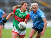 25 June 2022; Danielle Caldwell of Mayo in action against Nicole Owens of Dublin during the TG4 All-Ireland SFC Group A Round 3 match between Dublin and Mayo at MW Hire O’Moore Park in Portlaoise, Co Laois. Photo by Michael P Ryan/Sportsfile