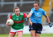 25 June 2022; Ciara Whyte of Mayo in action against Hannah Tyrrell of Dublin during the TG4 All-Ireland SFC Group A Round 3 match between Dublin and Mayo at MW Hire O’Moore Park in Portlaoise, Co Laois. Photo by Michael P Ryan/Sportsfile