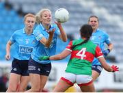 25 June 2022; Nicole Owens of Dublin in action against Sherin El Massry of Mayo during the TG4 All-Ireland SFC Group A Round 3 match between Dublin and Mayo at MW Hire O’Moore Park in Portlaoise, Co Laois. Photo by Michael P Ryan/Sportsfile