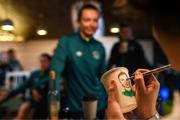 25 June 2022; Republic of Ireland's Saoirse Noonan poses for her portrait sketched coffee cup from Kvarts Coffee in Tbilisi ahead of their FIFA Women's World Cup 2023 Qualifier match against Georgia on Monday. Photo by Stephen McCarthy/Sportsfile