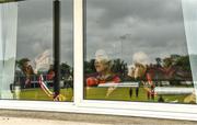 26 June 2022; Dragons players waiting in the changing rooms before the Cricket Ireland Inter-Provincial Trophy match between Dragons and Typhoons at Waringstown Cricket Club in Craigavon, Armagh. Photo by Oliver McVeigh/Sportsfile