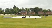 26 June 2022; A general view of the field with covers on before the Cricket Ireland Inter-Provincial Trophy match between Dragons and Typhoons at Waringstown Cricket Club in Craigavon, Armagh. Photo by Oliver McVeigh/Sportsfile