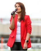 25 June 2022; Elle Marie O'Dwyer sings Amhrán na bhFiann before the TG4 All-Ireland SFC Group A Round 3 match between Dublin and Mayo at MW Hire O’Moore Park in Portlaoise, Co Laois. Photo by Michael P Ryan/Sportsfile
