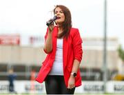 25 June 2022; Elle Marie O'Dwyer sings Amhrán na bhFiann before the TG4 All-Ireland SFC Group A Round 3 match between Dublin and Mayo at MW Hire O’Moore Park in Portlaoise, Co Laois. Photo by Michael P Ryan/Sportsfile