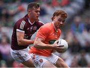 26 June 2022; Jason Duffy of Armagh in action against Robert Finnerty of Galway during the GAA Football All-Ireland Senior Championship Quarter-Final match between Armagh and Galway at Croke Park, Dublin. Photo by Piaras Ó Mídheach/Sportsfile