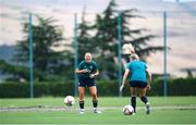 26 June 2022; Katie McCabe and Denise O'Sullivan, right, during Republic of Ireland women training session at David Abashidze Stadium in Tbilisi, Georgia. Photo by Stephen McCarthy/Sportsfile