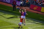 26 June 2022; Damien Comer of Galway in action against Armagh goalkeeper Ethan Rafferty during the GAA Football All-Ireland Senior Championship Quarter-Final match between Armagh and Galway at Croke Park, Dublin. Photo by Daire Brennan/Sportsfile