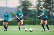 26 June 2022; Katie McCabe and Denise O'Sullivan, right, during Republic of Ireland women training session at David Abashidze Stadium in Tbilisi, Georgia. Photo by Stephen McCarthy/Sportsfile