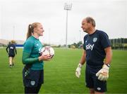 26 June 2022; Goalkeeper Courtney Brosnan and goalkeeping coach Jan Willem van Ede during Republic of Ireland women training session at David Abashidze Stadium in Tbilisi, Georgia. Photo by Stephen McCarthy/Sportsfile