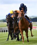 26 June 2022; Statuette, with Ryan Moore up, on their way to winning the Airlie Stud Stakes during day three of the Dubai Duty Free Irish Derby Festival at The Curragh Racecourse in Kildare. Photo by David Fitzgerald/Sportsfile