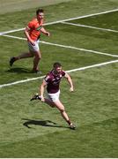 26 June 2022; Johnny Heaney of Galway celebrates after scoring his side's first goal during the GAA Football All-Ireland Senior Championship Quarter-Final match between Armagh and Galway at Croke Park, Dublin. Photo by Daire Brennan/Sportsfile