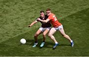 26 June 2022; Robert Finnerty of Galway in action against Ciarán Mackin of Armagh during the GAA Football All-Ireland Senior Championship Quarter-Final match between Armagh and Galway at Croke Park, Dublin. Photo by Daire Brennan/Sportsfile