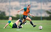 26 June 2022; Saoirse Noonan is tackled by Louise Quinn, left, during Republic of Ireland women training session at David Abashidze Stadium in Tbilisi, Georgia. Photo by Stephen McCarthy/Sportsfile
