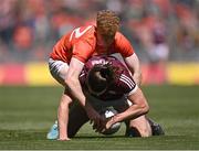 26 June 2022; Kieran Molloy of Galway in action against Conor Turbitt of Armagh during the GAA Football All-Ireland Senior Championship Quarter-Final match between Armagh and Galway at Croke Park, Dublin. Photo by Piaras Ó Mídheach/Sportsfile