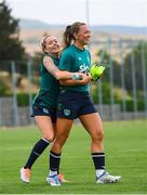 26 June 2022; Denise O'Sullivan, left, and Katie McCabe during Republic of Ireland women training session at David Abashidze Stadium in Tbilisi, Georgia. Photo by Stephen McCarthy/Sportsfile