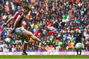 26 June 2022; Matthew Tierney of Galway scores the winning penalty in the penalty shoot-out of the GAA Football All-Ireland Senior Championship Quarter-Final match between Armagh and Galway at Croke Park, Dublin. Photo by Piaras Ó Mídheach/Sportsfile