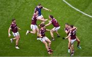 26 June 2022; Galway players run to celebrate with Matthew Tierney, 27, after he scored the winning penalty in the penalty shootout during the GAA Football All-Ireland Senior Championship Quarter-Final match between Armagh and Galway at Croke Park, Dublin. Photo by Daire Brennan/Sportsfile