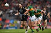 26 June 2022; Kevin McLoughlin of Mayo in action against Seán O'Shea, 11, and Graham O'Sullivan of Kerry during the GAA Football All-Ireland Senior Championship Quarter-Final match between Kerry and Mayo at Croke Park, Dublin. Photo by Ray McManus/Sportsfile