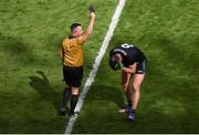 26 June 2022; Aidan O'Shea of Mayo reacts after receiving a black card from referee David Gough during the GAA Football All-Ireland Senior Championship Quarter-Final match between Kerry and Mayo at Croke Park, Dublin. Photo by Daire Brennan/Sportsfile